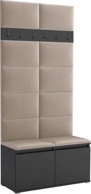 Productafbeelding van Garderobeset Noris I, beklede garderobe 100 cm met zitbank, wandpanelen en haken (kleur: zwart + Trinity 04)