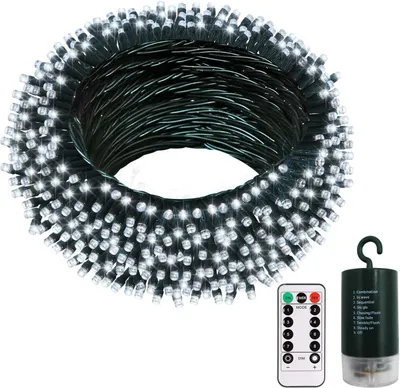 LED-Lichterkette 20 m, 200 kaltweiße LEDs, batteriebetrieben, Fernbedienung