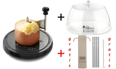 Produktbild von Boska Monaco Käseschaber Set Marmor mit Käseglocke + Gratis 4er Set EKM Living Edelstahl Trinkhalme