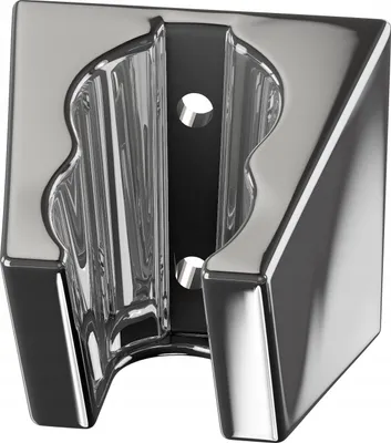A chrome-plated shower head holder with a black interior, shown from a slightly angled front view.