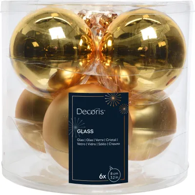 Produktbild von Christbaumkugeln 8 cm 6er Set großes Glas matt und glänzend
