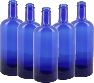 Zdjęcie produktu dla BELLEROFONTE Niebieska szklana butelka model VAND na wodę 750 ml ze srebrnym korkiem, 5 sztuk