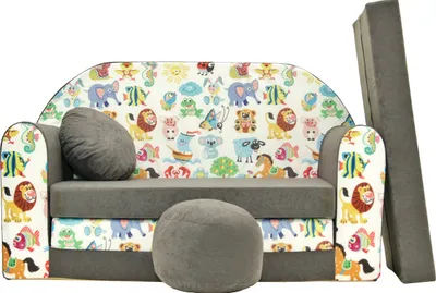 Produktbild von Kindersofa Schlafsofa 3in1 Velo Spielsofa für Kinder Sofa zum Aufklappen Funzy Kindercouch mit Schlaffunktion verschiedene Muster Grau Rosa Grün Tiermuster Bequem (A5 Grau + Tiere)