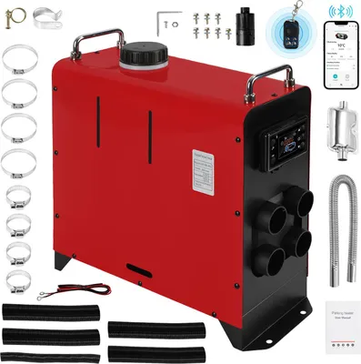 Produktbild von Jayseuw Diesel Standheizung 8 KW Luftheizung Air Heater Luft Dieselheizung 12V 24V für Auto RV LKW Wohnmobil Bus LCD schalter App Control Rot