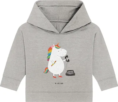 Produktbild von Mr. & Mrs. Panda Organic Baby Hoodie Einhorn Sekretärin 24. - 36. Monat - Heather Grey - Geschenk, Büro, Steuerkanzlei, Kapuzensweatshirt, Unicorn, Einhörner