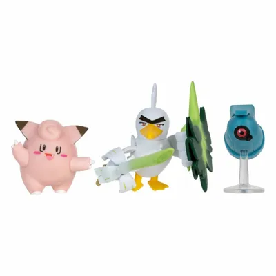 Three Pokémon figures are displayed against a white background.