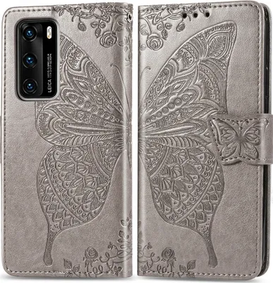 Produktbild von Mobigear Butterfly  Huawei P40 Hülle Klapphülle Geldbörse - Grau
