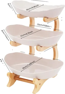Image de Plateau à fruits, support à 3 niveaux, structure en bambou, beige