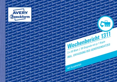 Image de Avery Zweckform® 1311 Rapport hebdomadaire, DIN A5 horizontal, pré-perforé, 2 x 50 feuilles, blanc, jaune
