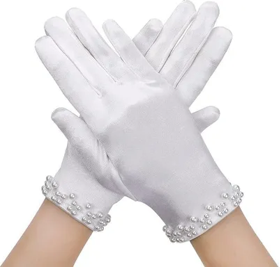 Produktbild von Satin Handschuhe, Kurze Handschuh Satin Handschuhe Weiße Braut Handschuhe mit 3 Reihige Perlenhandschuhe Damen Tanzhandschuhe Opera Handschuhe für Hochzeits Oper Dinner Handschuhe