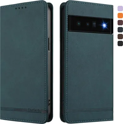 Obrázek produktu pro Pouzdro pro Google Pixel 6 Pro, retroPolyuretankožené flip pouzdro s stojánkem a přihrádkami na karty Zelený