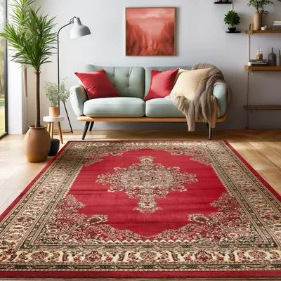 Produktbild von Simpex24 Orientalischer Teppich Wohnzimmer , Schlafzimmer , Esszimmer , Modern Boho Design Teppich , Rot - 4 Größe: 240 x 340 cm