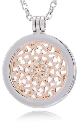 Produktbild von Morella® Damen Halskette 70 cm Edelstahl und Anhänger mit Coin Sonnenornament roségold 33 mm im Schmuckbeutel