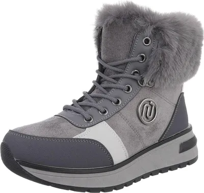 Produktbild von Ital-Design Damen Stiefeletten Keilstiefeletten Plateaustiefeletten Leicht gefüttert Wildlederoptik, Lederoptik Schnürstiefeletten 90417779 Grau Gr.  37