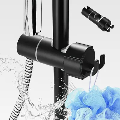 Produktbild von Duschkopfhalterung Duschhalterung Ohne Bohren, Duschbrause Halterung, 360° Drehbar Brausehalter für Duschstange Verstellbar 18-25 mm Universal Duschkopfhalter mit Haken/schwarz