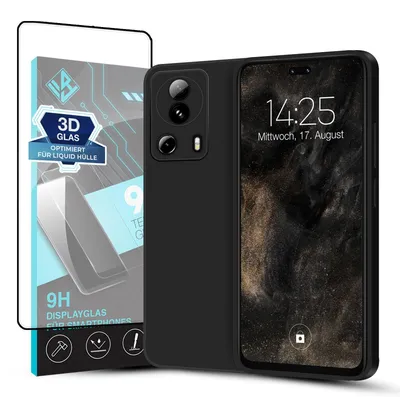 Produktbild von Hülle für Xiaomi 13 Lite 5G mit 9H Displayglas Displayschutz Case Cover Bumper Smartphone Softgrip Schutzhülle Farbe: Schwarz