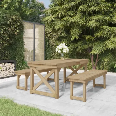 Produktbild von ZMH 3-tlg. Garten-Essgruppe Massivholz Kiefer Imprägniert