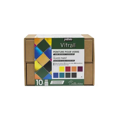 A box of Pebeo Vitrail glass paints.