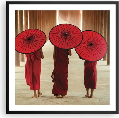 Produktbild von Gerahmtes Poster - Schwarzer Rahmen - Bhutan Regenschirm Rot - 60x60 cm - Wand Bild - Wanddeko - Wandbilder - Kunstposter - Wandposter - Bilderrahmen - Bilder - Kunstdruck - Wandbild - P2BAC60x60-4290