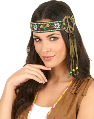 Produktbild von Hippie Stirnband Peace-Zeichen braun-bunt - Einheitsgröße