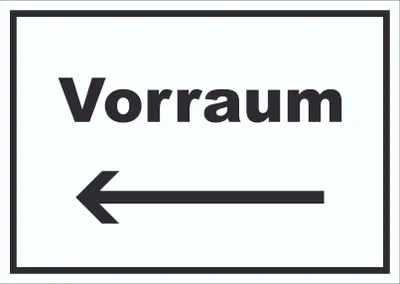 Produktbild von Vorraum Schild mit Text und Richtungspfeil links Diele Vorzimmer waagerecht A3 Rückseite selbstklebend