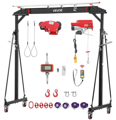 Produktbild von VEVOR Mobiler Portalkran mit 997,9kg Tragkraft, 243-363cm Höhenverstellbarer Stahl-Ladekran, Werkstattkran mit Manueller Laufkatze Elektrokettenzug & 360° Feststellrollen, Lastkran für Hebearbeiten