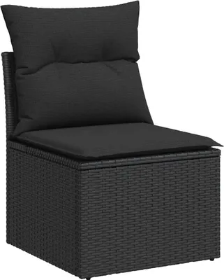 Produktbild von vidaXL Gartenstuhl ohne Armlehnen mit Kissen Schwarz Poly Rattan