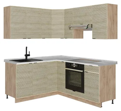 Immagine prodotto di Cucina angolare completa Vicco Fame-Line Pannello in quercia/Rovere dorato 190 x 160 cm, PL Marmo, Model 51554