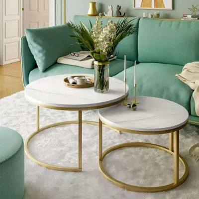 Produktbild von Runder Couchtisch CIRI 2in1 LEVANTO Gold Matt