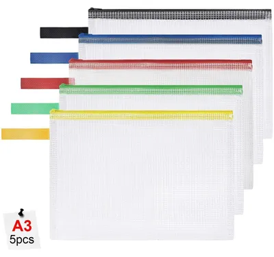 Produktbild von Dokumententaschen A3 5 Stück Reißverschluss Wasserdicht Mesh 6 Farben
