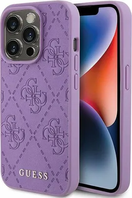 Zdjęcie produktu dla Etui Guess Leather 4G Stamped do iPhone 15 Pro Max fioletowy