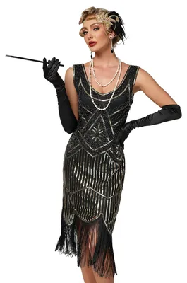 Produktbild von VILOREE 1920 Pailletten verschönert Quasten Falten Flapper Damen Mini Kleid Part