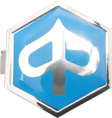 Produktbild von Emblem " Piaggio " zum Stecken 6-eckig 32x37mm glatt blau / silber
