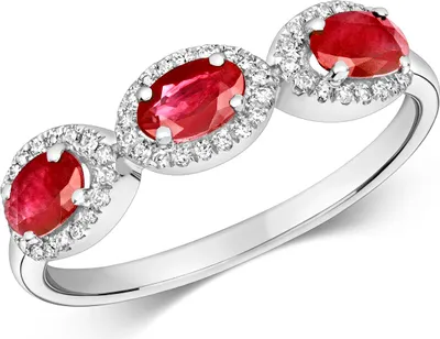 Productafbeelding van Ring voor dames, "Trilogie" collectie, witgoud 375/1000, met diamant van 0.20 karaat, voorzien van robijn, maat 53 (16.9); TRS28953RSM
