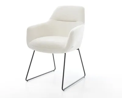 Produktbild von DELIFE Esszimmerstuhl Pejo-Flex Bouclé Soft Beige Kufengestell Schwarz Taschenfederkern