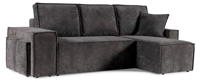 Obrázek produktu pro Univerzální rohová pohovka se dvěma taburety a úložným prostorem v bouclé látce COLINS 259 cm tmavě šedá