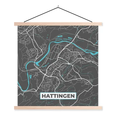 Produktbild von MuchoWow® Textilposter Stadtplan - Hattingen - Deutschland - Karte 120x120 cm mit holzfarbenen Rahmen - Textil-Poster