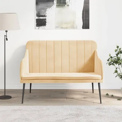 Zdjęcie produktu dla The Living Store Ławka kremowa 110x76x80 cm aksamitna