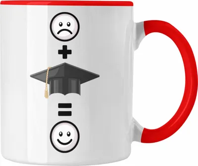 Produktbild von Trendation - Abschluss Tasse Geschenk für Bestandene Prüfung Abitur Bacherlor Master Lustige Geschenkidee :( + Abschluss = :) Geburtstag (Rot)