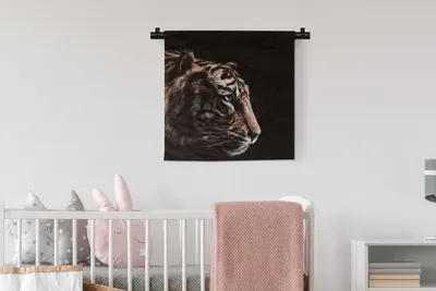 Produktbild von MuchoWow® Wandteppich Wandbehang Tiger - Tiere - Schwarz 60x60 cm Tapisserie Dekoration Wandtuch - Dekorationen - Wand Decke