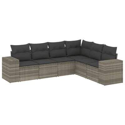 Produktbild von 6-tlg. Garten-Sofagarnitur mit Kissen Hellgrau Poly Rattan