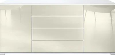 Produktbild von Vladon Sideboard Faro V2 - Kommode mit 2 Türen & 4 Schubladen, Schrank mit LED Lichtleiste, Weiß matt / Creme Hochglanz (166,5 x 75,5 x 35)