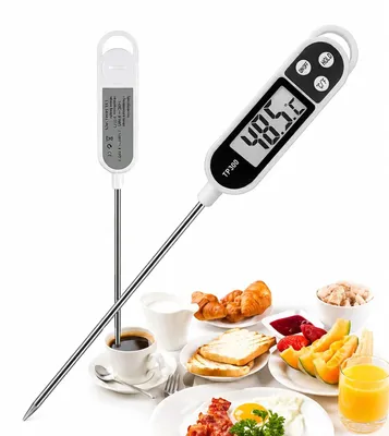 Digitales Lebensmittelthermometer, -50 bis 300 °C, Edelstahl, Silikonhülle