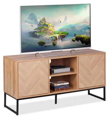 Immagine prodotto di Mobile TV retrò - Colore marrone chiaro - 60 x 120 x 38 cm - Gambe nere - Con ante