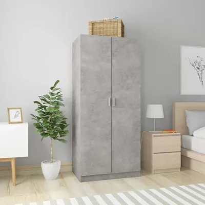 Produktbild von Kleiderschrank für Kinderzimmer, Schlafzimmerschrank, Kleiderschrank, Schlafzimmer, Schrank grau Beton, 80 x 52 x 180 cm, aus mehrschichtigem Holz
