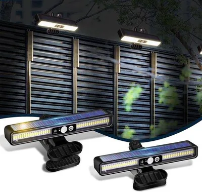 Produktbild von Solar Bogenlampen Set - 2er Pack - Bewegungssensoren mit Solarstrom - drahtlose Sicherheitsbeleuchtung für Garten, Garage und Terrasse (1200 mAh, 3 Modi, IP55 Wasserdicht)