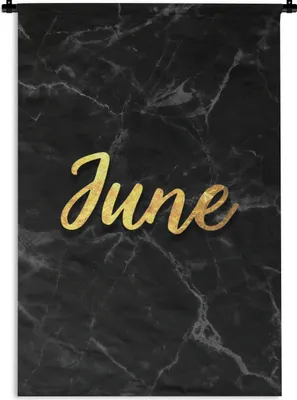 Produktbild von MuchoWow® Wandteppich Wandbehang Kalender - Juni - Gold - Marmor 120x180 cm Tapisserie Dekoration Wandtuch - Schlafzimmer - Dekorationen für das Haus