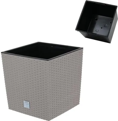 Prosperplast Blumentopf Rato Low – Rattanoptik, 40x40x40,8 Cm, 64 Liter, Mit Herausnehmbarem Pflanzeinsatz, Wetterbeständig