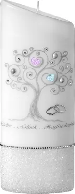 Produktbild von Hochzeitskerze mit Namensverzierung und Geschenkkarton, Nr. 54, Original handverzierte Kopschitz Brautkerze