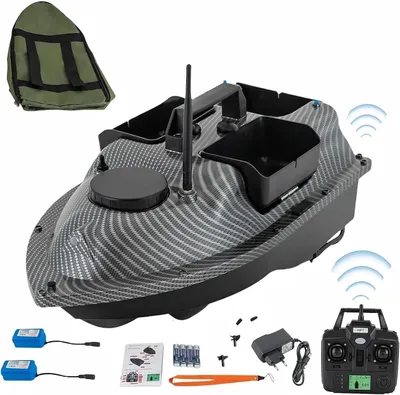 Produktbild von GPS-RC-Köderboot - Köderauswurfboot - Wiederaufladbar mit 2 Akkus - 16 Positionierungspunkte - 2 kg Traglast - LED-Beleuchtung - EU-Stecker - Schwarz/Grau
